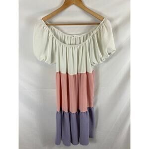 FSL + apparel Tiered Colorblock off shoulder dress size small
